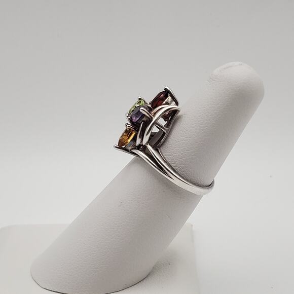 Sterling Silver Amethyst Garnet Topaz Citrine Peridot CZ Flower Ring Size 6 - Picture 3 of 12
